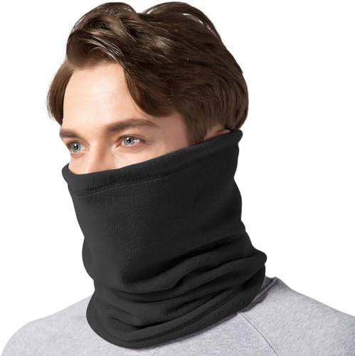 Black Thermal Unisex Fleece Snood Scarf Outdoor Neck Warmer Winter Ski Tube Beanie Motorbike Cycling Running Earmuff