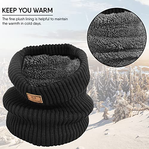 WESTWOOD FOX Thermal Snoods Fleece Neck Warmer Lined Winter Scarf Thicken Windproof Knitted Warm Cycling Motorcycle Skiing Snood For Men Women Double Layer (Black)
