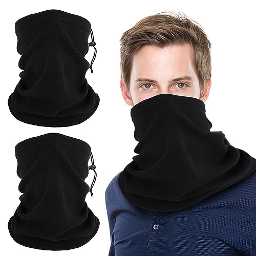 COMNICO Winter Neck Gaiter Face Cover, 2PCS Adjustable Cotton Fleece Breathable Classic Scarf Ski Mask Thermal Sleeve Warmer, Outdoor Hijab Neck Liner Hat for Men Women, Black