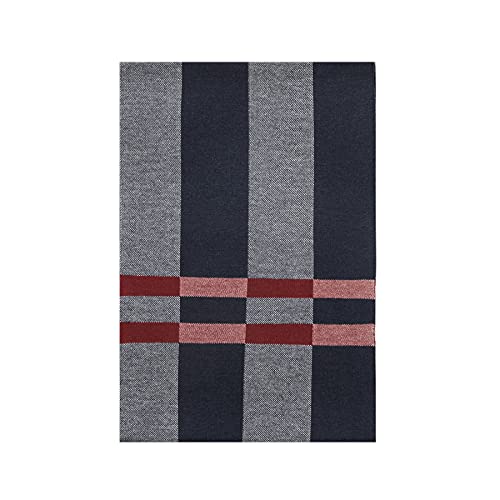 Lindoro Merino Wool Scarf for Men, Tartan Warm Lightweight Plaid Winter Long Scarves w/Gift Box (Navy & White)