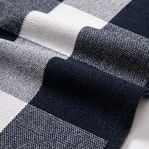 Lindoro Merino Wool Scarf for Men, Tartan Warm Lightweight Plaid Winter Long Scarves w/Gift Box (Navy & White)