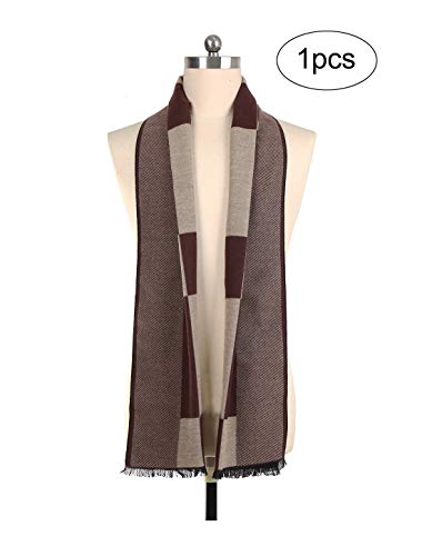sourcing map Men Plaids Warm Winter Soft Wrap Shawl Long Scarves Dark Beige+Brown