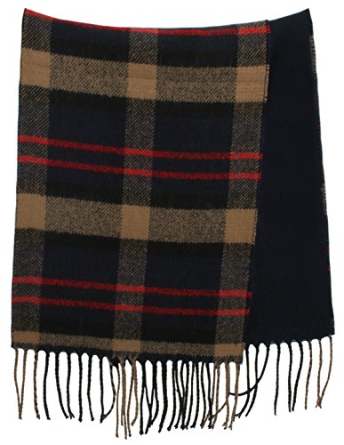 Atano Mens Reversible Checked Scarf with Tassels Blue(Size: One Size)