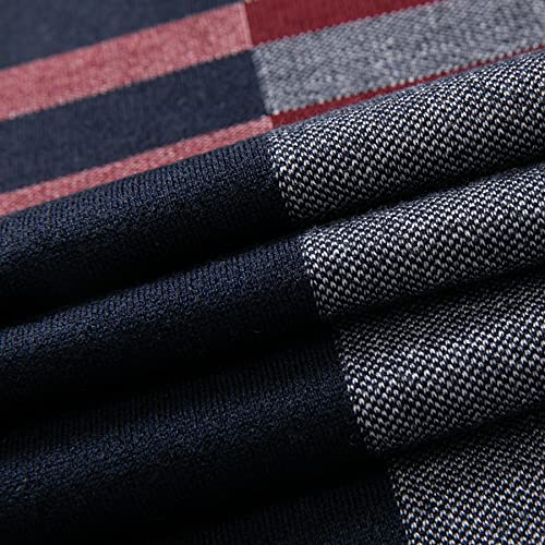 Lindoro Merino Wool Scarf for Men, Tartan Warm Lightweight Plaid Winter Long Scarves w/Gift Box (Navy & White)