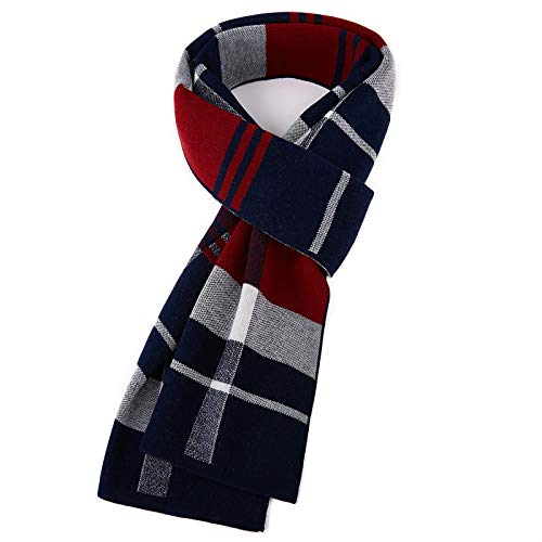 KEECOW Mens Merino Wool Winter Scarf Classic Warm Soft Thick Long （Red
