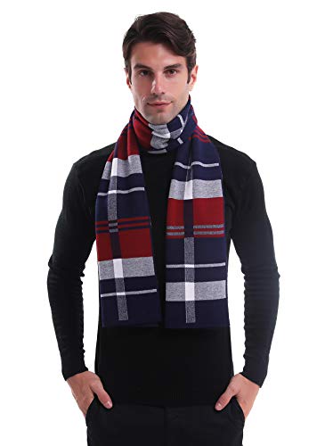 KEECOW Mens Merino Wool Winter Scarf Classic Warm Soft Thick Long （Red