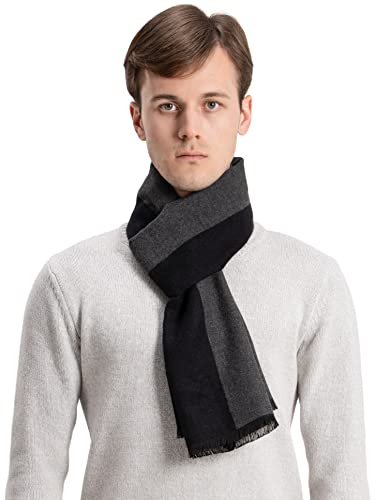 Koeie Men Winter Cashmere Scarf Thick Warm Wool Men's Scarves For Autumn Winter (Black & Grey)