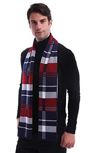 KEECOW Mens Merino Wool Winter Scarf Classic Warm Soft Thick Long （Red
