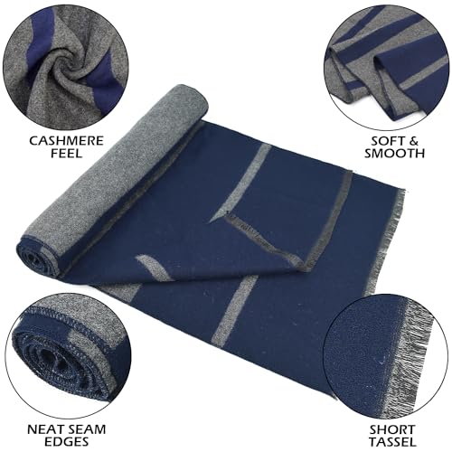 EINSKEY Winter Scarf for Men, 2-Pack Cashmere Wool Feel Long Fashion Scarf (Black & Blue (Color Block))