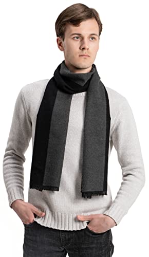 Koeie Men Winter Cashmere Scarf Thick Warm Wool Men's Scarves For Autumn Winter (Black & Grey)