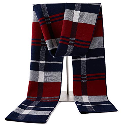 KEECOW Mens Merino Wool Winter Scarf Classic Warm Soft Thick Long （Red