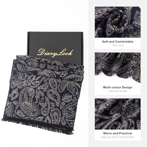 DiaryLook Mens Scarf Plaid Warm Tassel Scarves for Winter Cotton Long Classic Scarves Men Business Gifts