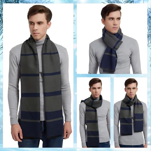 EINSKEY Winter Scarf for Men, 2-Pack Cashmere Wool Feel Long Fashion Scarf (Black & Blue (Color Block))