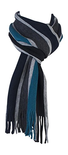 Giovanni Cassini Mens Warm Knitted Luxury Striped Winter Scarf 8 Colours (Turquoise Grey Mix)