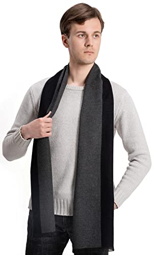 Koeie Men Winter Cashmere Scarf Thick Warm Wool Men's Scarves For Autumn Winter (Black & Grey)