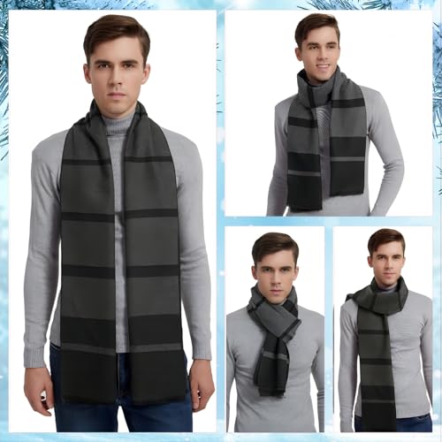 EINSKEY Winter Scarf for Men, 2-Pack Cashmere Wool Feel Long Fashion Scarf (Black & Blue (Color Block))