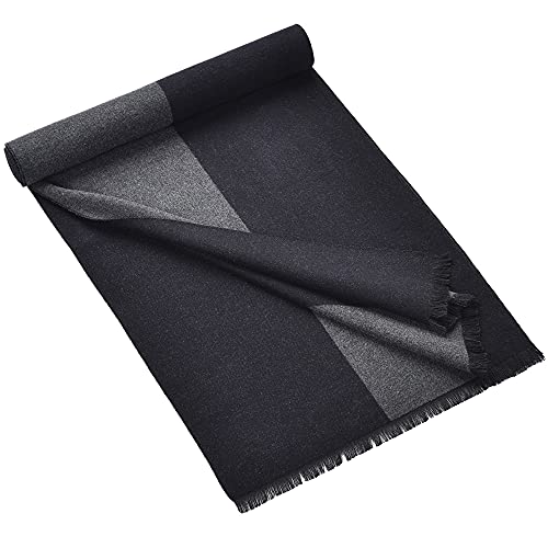 Koeie Men Winter Cashmere Scarf Thick Warm Wool Men's Scarves For Autumn Winter (Black & Grey)