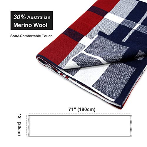 KEECOW Mens Merino Wool Winter Scarf Classic Warm Soft Thick Long （Red