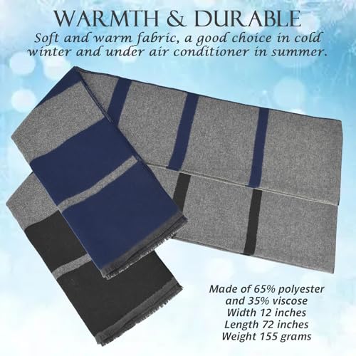 EINSKEY Winter Scarf for Men, 2-Pack Cashmere Wool Feel Long Fashion Scarf (Black & Blue (Color Block))