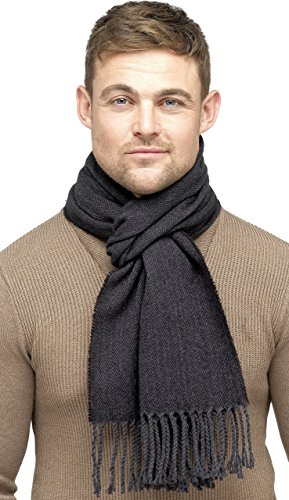 RJM Mens Black & Grey Herringbone Scarf