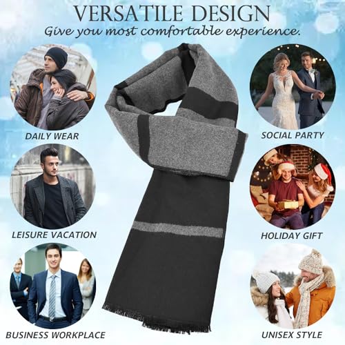 EINSKEY Winter Scarf for Men, 2-Pack Cashmere Wool Feel Long Fashion Scarf (Black & Blue (Color Block))