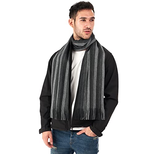 LOVARZI Men's Scarf Black & Grey Knitted Mens Scarves Striped- Warm Winter Men Scarfs - Designer Long Neck Scarves For Man : Present Ideas: Gifts for Teenage Boys, Father, Brother, Son & Friend