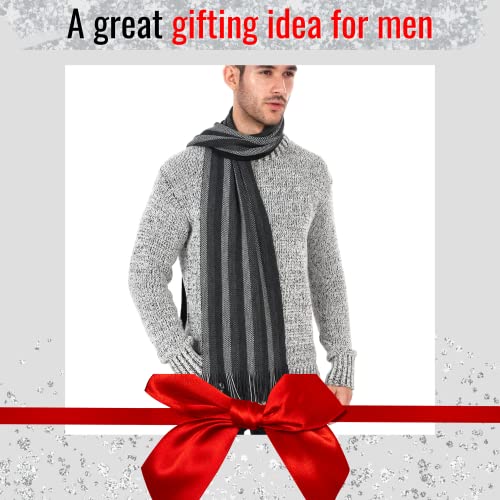 LOVARZI Men's Scarf Black & Grey Knitted Mens Scarves Striped- Warm Winter Men Scarfs - Designer Long Neck Scarves For Man : Present Ideas: Gifts for Teenage Boys, Father, Brother, Son & Friend