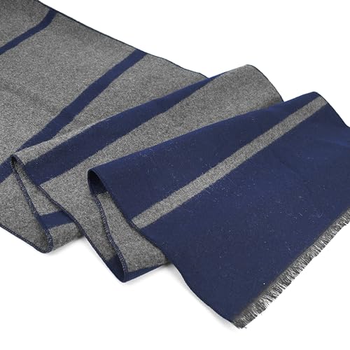 EINSKEY Winter Scarf for Men, 2-Pack Cashmere Wool Feel Long Fashion Scarf (Black & Blue (Color Block))