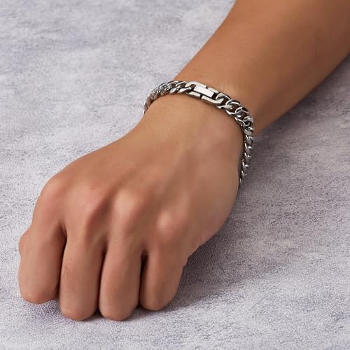 Philip Jones Men's 9mm Stainless Steel 8.5 Inch Curb Chain Bracelet