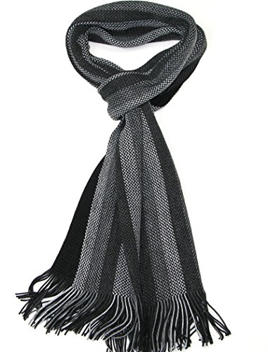 LOVARZI Men's Scarf Black & Grey Knitted Mens Scarves Striped- Warm Winter Men Scarfs - Designer Long Neck Scarves For Man : Present Ideas: Gifts for Teenage Boys, Father, Brother, Son & Friend