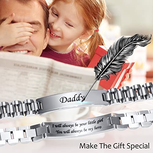 TempBeau Daddy Gifts Mens Bracelet : Engraved Dad Silver Link Chains Stainless Steel 21cm Jewelry Gift in Father's Day Birthday Thanksgiving Christmas