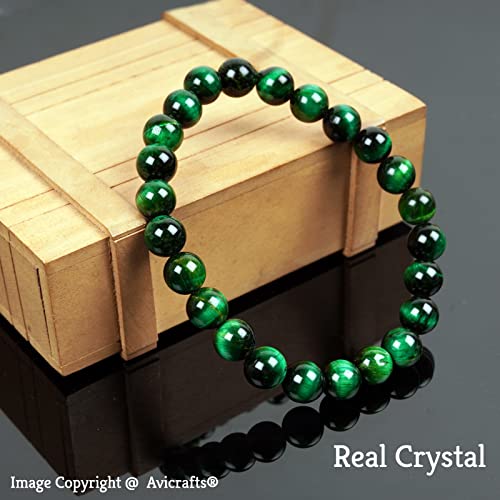 Green Tiger Eye Gemstone Bead Bracelet Stretch Chakra Energy Balance Protection Healing Gift for men & women 8mm