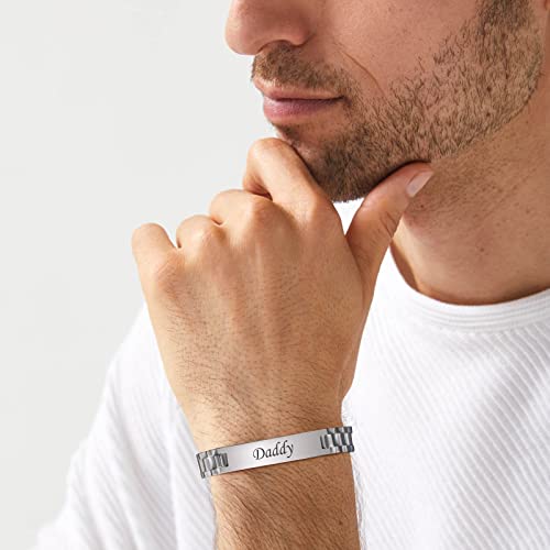 TempBeau Daddy Gifts Mens Bracelet : Engraved Dad Silver Link Chains Stainless Steel 21cm Jewelry Gift in Father's Day Birthday Thanksgiving Christmas