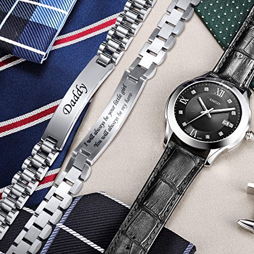 TempBeau Daddy Gifts Mens Bracelet : Engraved Dad Silver Link Chains Stainless Steel 21cm Jewelry Gift in Father's Day Birthday Thanksgiving Christmas