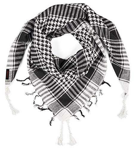 Shemagh Scarf for Men and Women - Black and White desert bandana arab head scarf men - Neck Scarfs Face Covering - Keffiyeh Palestine Scarves - Palestinian square cotton