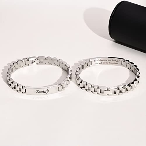 TempBeau Daddy Gifts Mens Bracelet : Engraved Dad Silver Link Chains Stainless Steel 21cm Jewelry Gift in Father's Day Birthday Thanksgiving Christmas