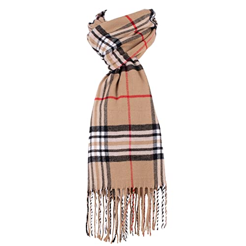 Hat To Socks Super Soft Classic Check Plaid Winter Scarf for Men and Women (Camel)