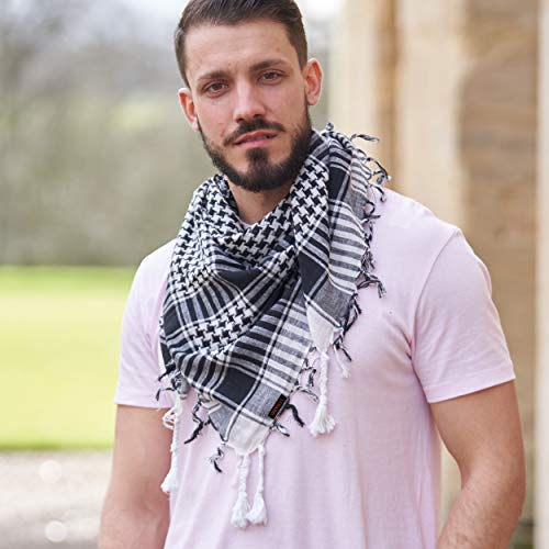 Shemagh Scarf for Men and Women - Black and White desert bandana arab head scarf men - Neck Scarfs Face Covering - Keffiyeh Palestine Scarves - Palestinian square cotton