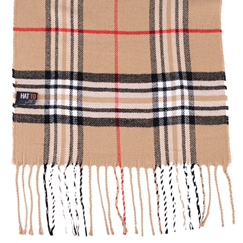 Hat To Socks Super Soft Classic Check Plaid Winter Scarf for Men and Women (Camel)
