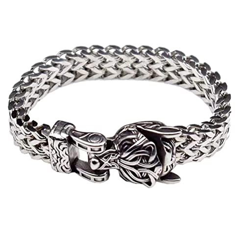 JAOYU Wolf Head Bracelet Viking Bracelet for Men Amulet Norse Bracelet Arm Ring Stainless Steel Cuff Bangle Pagan Jewellery