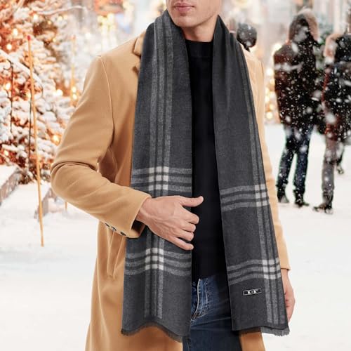 ECOMBOS Mens Scarf - Winter Scarf for Men Tartan Warm Plaid Long Scarves Classical Cashmere-like Knitted Scarf Shawl Neck Wrap
