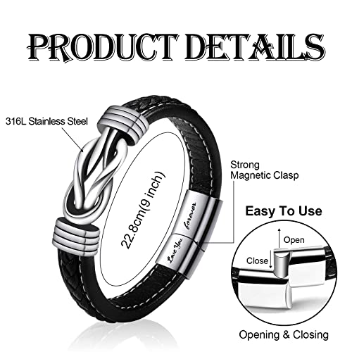 VU100 Men Braided Leather Bracelet,To My Man Stainless Steel Love You Forever Braided Leather Knot Bracelet Inspirational Bangle Wristband,Jewelry Gift for Him(9 inch)