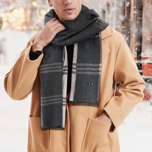 ECOMBOS Mens Scarf - Winter Scarf for Men Tartan Warm Plaid Long Scarves Classical Cashmere-like Knitted Scarf Shawl Neck Wrap
