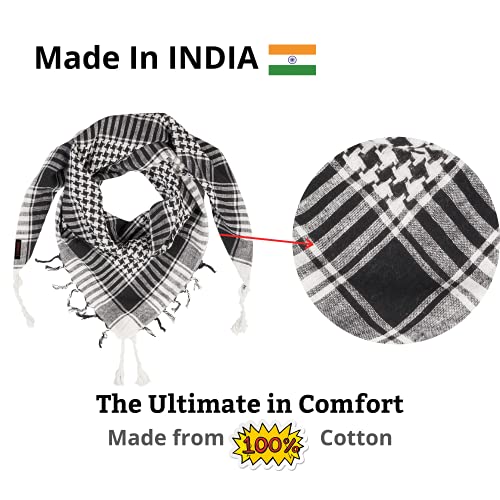 Shemagh Scarf for Men and Women - Black and White desert bandana arab head scarf men - Neck Scarfs Face Covering - Keffiyeh Palestine Scarves - Palestinian square cotton