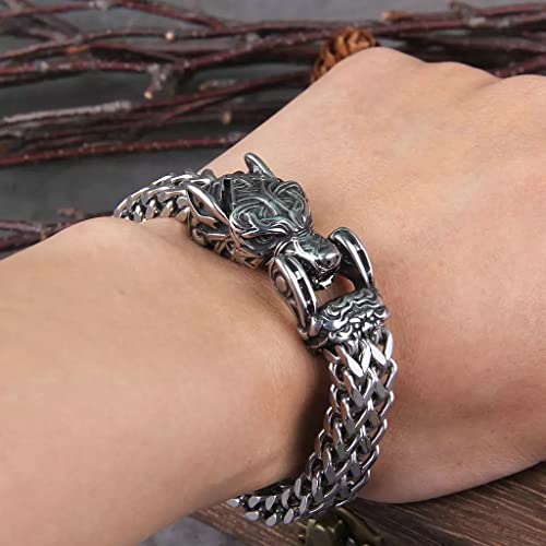 JAOYU Wolf Head Bracelet Viking Bracelet for Men Amulet Norse Bracelet Arm Ring Stainless Steel Cuff Bangle Pagan Jewellery
