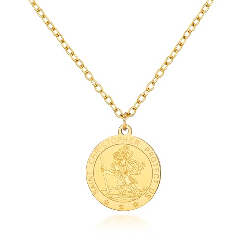 Philip Jones Men's Gold Plated Stainless Steel St Christopher Necklace