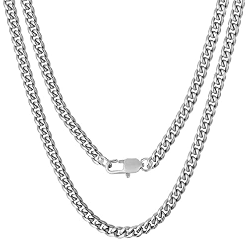 GAOHUI Cuban Link Chain Mens Chain, Silver Cuban Link Chain 316l Stainless Steel Mens Chain Necklaces Jewelry Gifts 18, 20, 22, 24, 26 Inch, Men's Jewelry Gift-With (Send Gift Box)(18in 14mm)