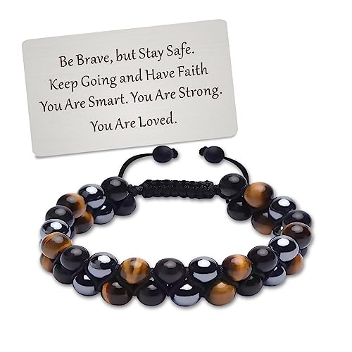 TOLOWOBK Mens Bracelet Gifts Tiger Eye Bracelet Black Obsidian Crystal Bracelet Triple Protection Beaded Bracelets for Men Boys Birthday Valentines Day Gifts for Him Boyfriend Husband Dad Son Grandson