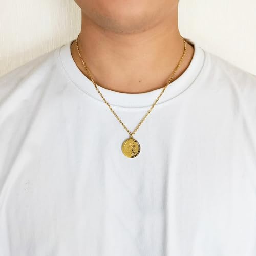 Philip Jones Men's Gold Plated Stainless Steel St Christopher Necklace