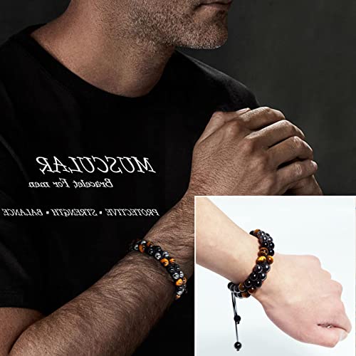 TOLOWOBK Mens Bracelet Gifts Tiger Eye Bracelet Black Obsidian Crystal Bracelet Triple Protection Beaded Bracelets for Men Boys Birthday Valentines Day Gifts for Him Boyfriend Husband Dad Son Grandson